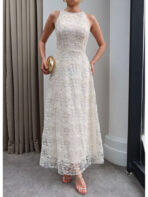 Floral Embroidered Sleeveless Tulle Dress - Image 3