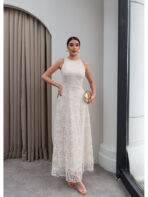 Floral Embroidered Sleeveless Tulle Dress - Image 2